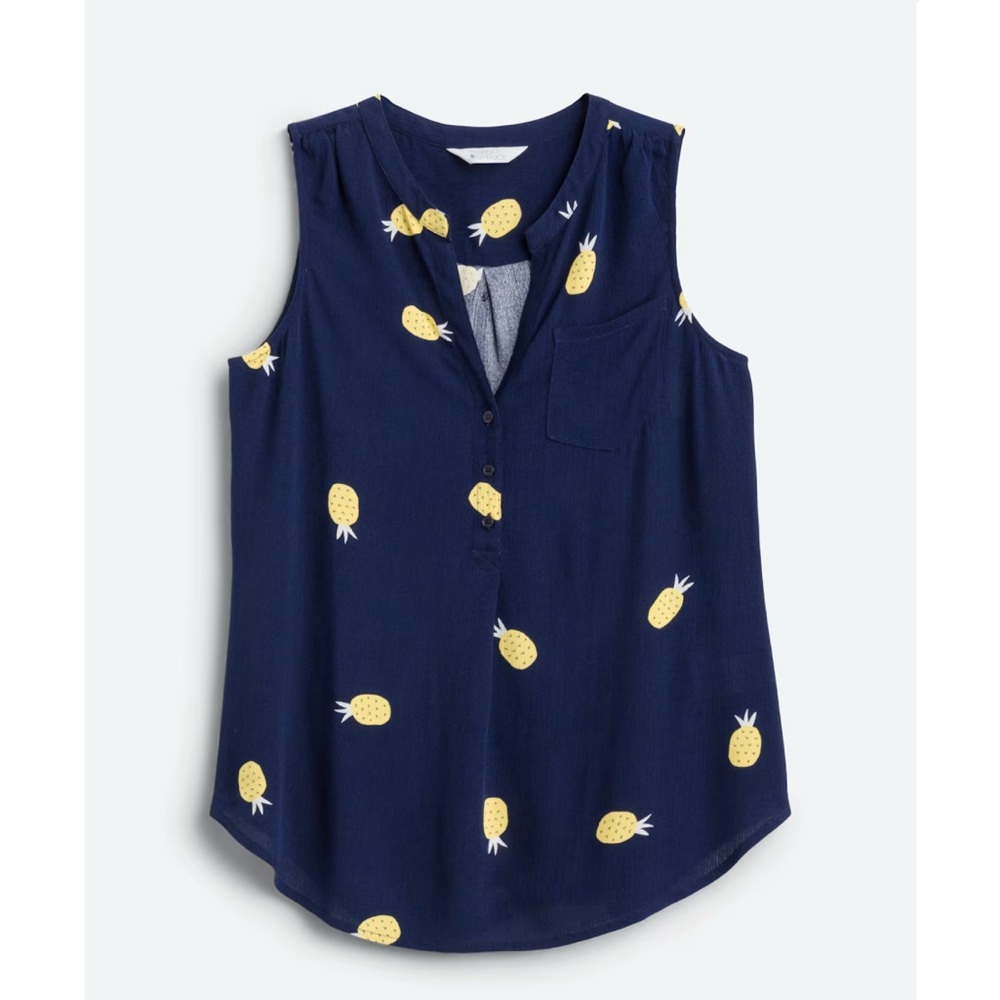 Market & Spruce Navy Pineapple Print Blouse